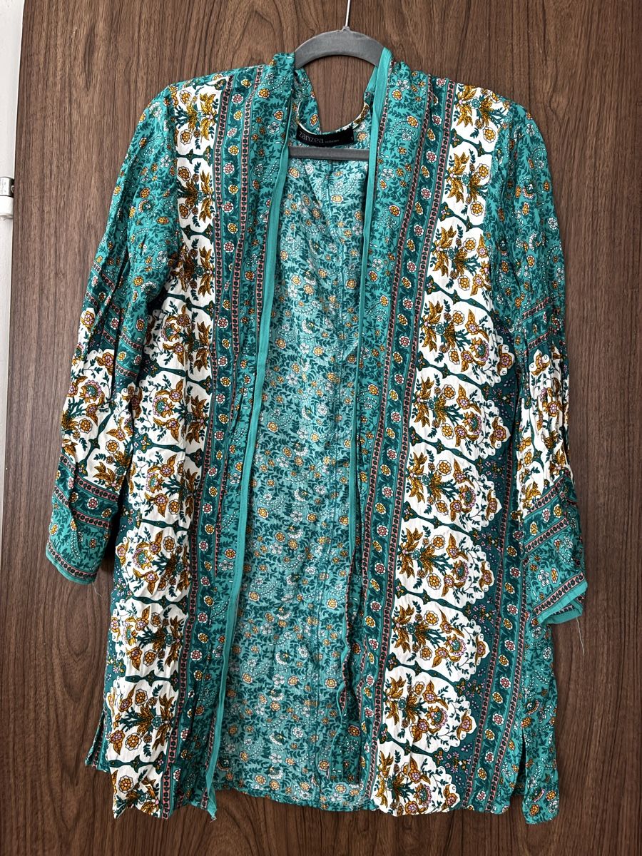 Kimono: Boho Kimono Türkis mit floralem Must – Usato da Zürich venduto da kra_tl6w