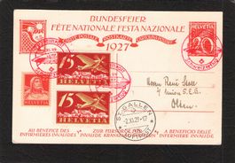 Zeppelinpost,Bundesfeierkarte 1927  Nr. 46 l  ,Ausland rot