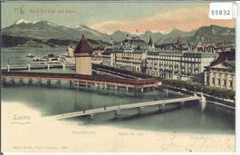 Luzern - Kapellbrücke, Hotel du Lac, Seidenhof - Litho