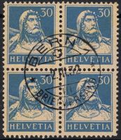 30 Rp. Tell (geriffelt) - Viererblock mit FD-Stempel - ET ?
