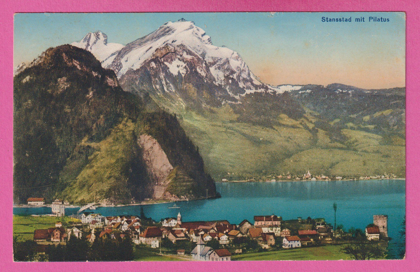 Cartoline postali: Stansstad mit Pilatus gel 1923 – Usato da Einsiedeln venduto da dillie