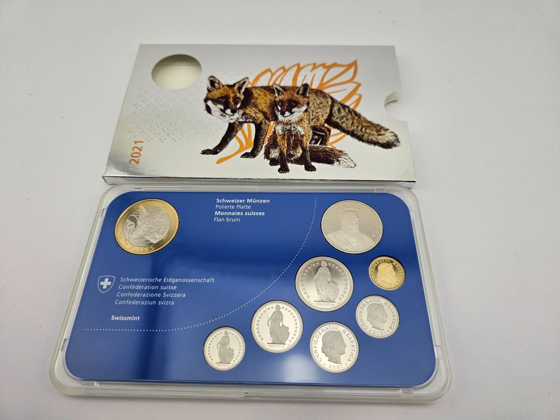 Alle Münzen: Schweizer Münzsatz Fuchs 2021 Polierte Platte – Neu und originalverpackt aus Therwil von Racingr6