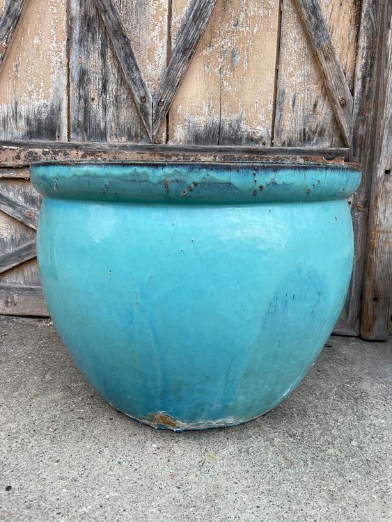 Schöner grosser türkiser Blumentopf glasiert (37 cm hoch) Kaufen auf