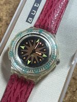 Swatch SCUBA Automatik Uhr dunkelrosa Leder 