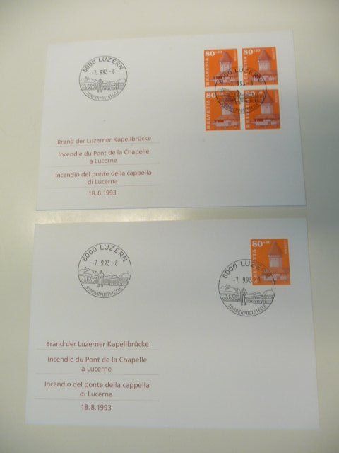 Alle Briefmarken: Kapellbrücke Luzern  /  W366 Viererblock postfrisch  + 2 FDC – Neu und originalverpackt aus Kloten von zimboida 1