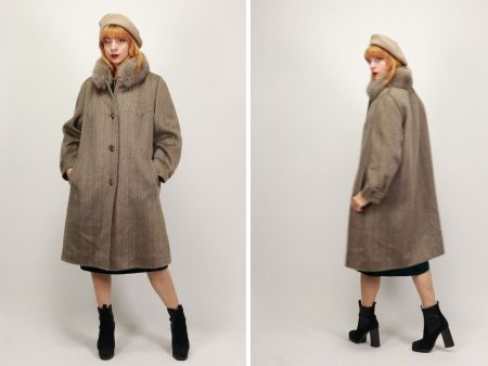 Vintage 1970er Grey Lama Wool Mantel - Gr.M
