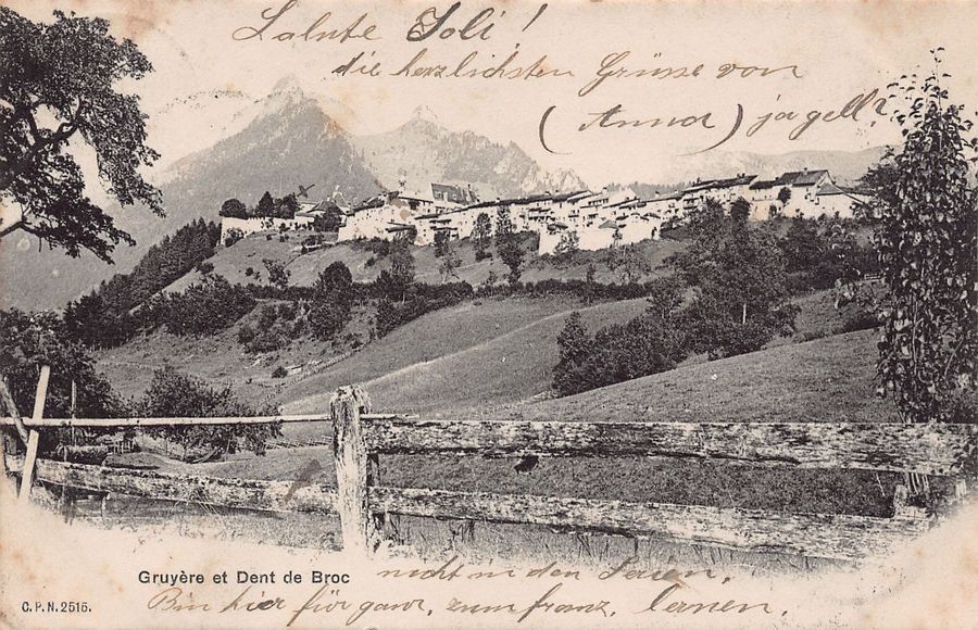 Cartoline postali: Gruyère et Dent de Broc, circulée 1905 – Usato da Frauenfeld venduto da POML