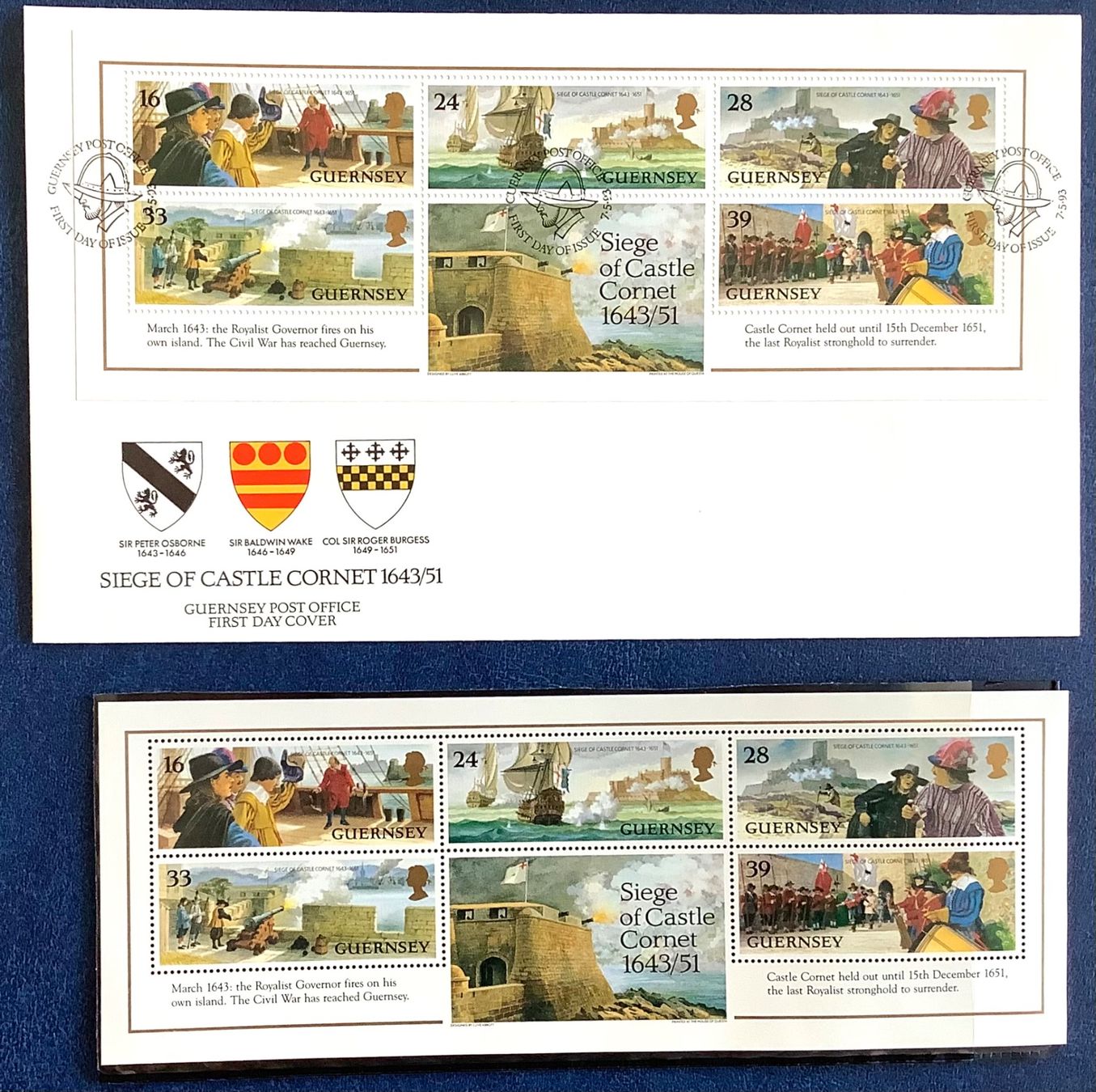 Tutti i francobolli: 1993 Guernsey- FDC + Block ** n.10 - Cornet Siege – Nuovo (secondo la descrizione) da Liestal venduto da Pep3