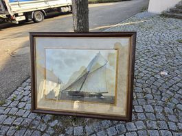 Bild Segelschiffe Cicely 1908 gerahmt 36x44 cm Zustand gut