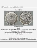 Latvia 2 Lati Silver Coin 1925, Latvijas Republika Vintage