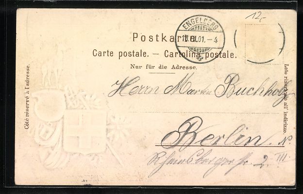 Cartoline postali: AK Engelberg, Totalansicht, Gams, Wappen – Usato da Berlin venduto da bartko-reher 1