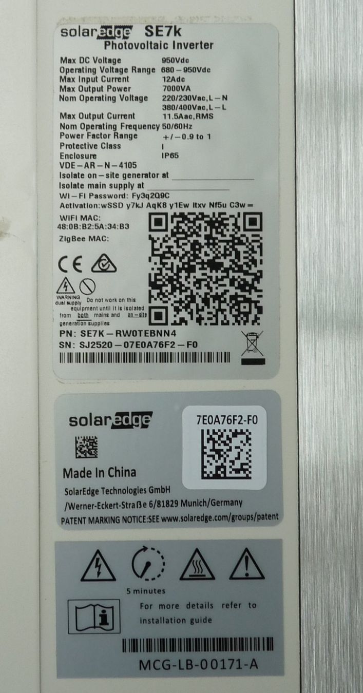 SolarEdge Sonstiges Elektromaterial: Wechselrichter SolarEdge SE7K – Gebraucht aus Büetigen von  5
