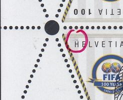 1110.2. Pf. Fleckstrich über H von Helvetia, FD-Bogen 9.3.04