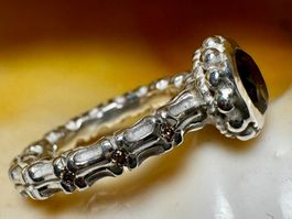 Handgefertigter Silberring-Rauchquarz-echte Cognac-Diamanten