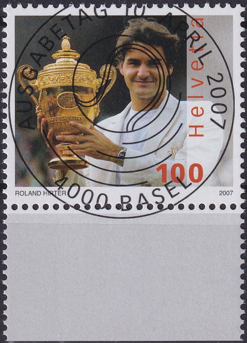 Tutti i francobolli: 2007, Nr.1229 "Roger Federer" mit ET-Voll-Stempel + TAB. – Usato da Sursee venduto da Luzernerraute