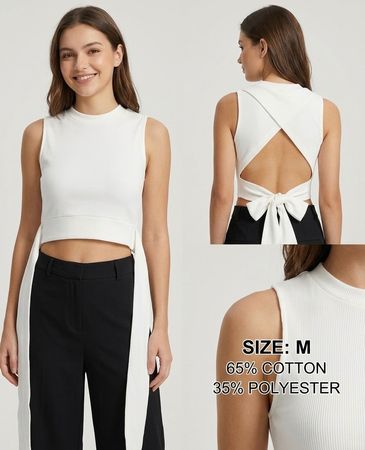 Sommer Crop Top in Weiss, Grösse M, Rückenausschnitt