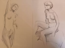 2 jolis dessins femmes nues, non signés