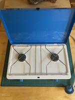 Camping Kocher 2 Kochstellen blau weiss guter Zustand