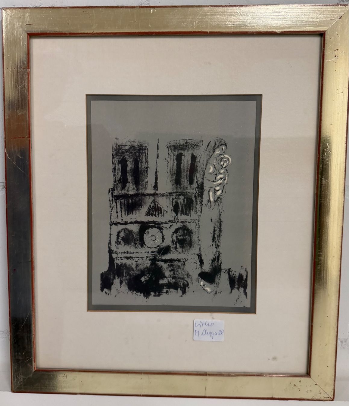 Grafica & Litografie: MARC CHAGALL 1955 Lithographie NOTRE DAME IN GRAU – Usato da Basel venduto da PAUL_ART
