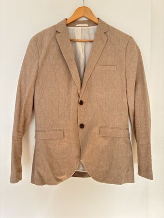 Mens blazer beige linen blend two button front size M