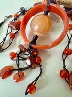 Grosse Karneol Design-Kette mit Reif & Kugel handgefertigt