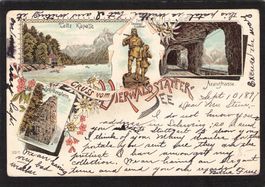 Litho Gruss vom Vierwaldstättersee SZ , gel. 1897