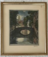 Brügge Vintage Geätzte Kuns, signiert, gerahmt