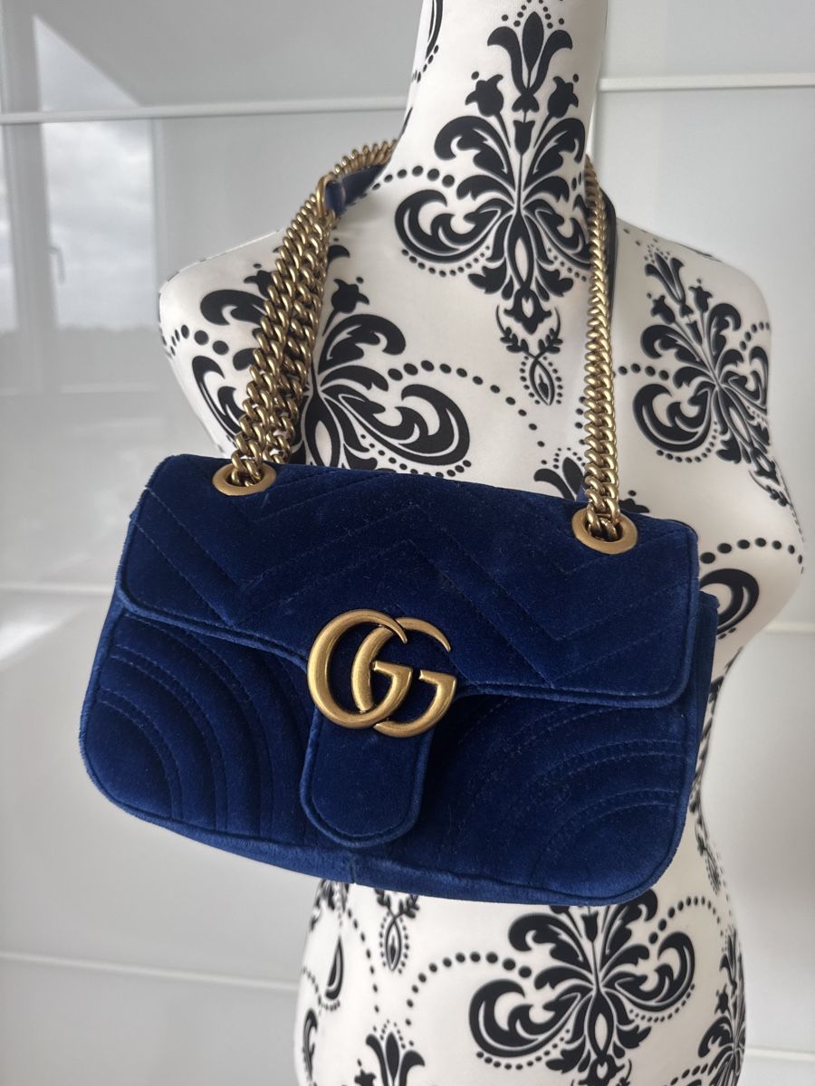 Gucci Taschen für Damen: GUCCI Marmont samt blau Mini – Gebraucht aus Liestal von amaroque