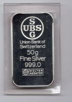 (384) Silberbarren 50 g, UBS, stgl