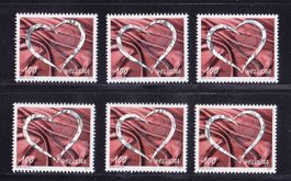 2017 Liebe 6x 1Fr. für B-Post  ** Postfrisch ** TOP Zustand.