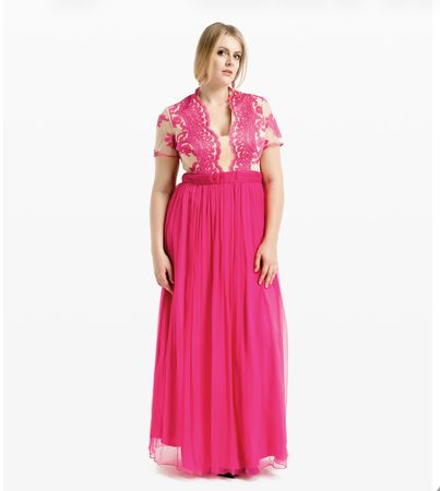 MAXIKLEID AUS SEIDE MIT SPITZE