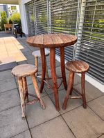 Massives Teak-Gartenmöbel Set  Stehtisch mit 3 Hockern