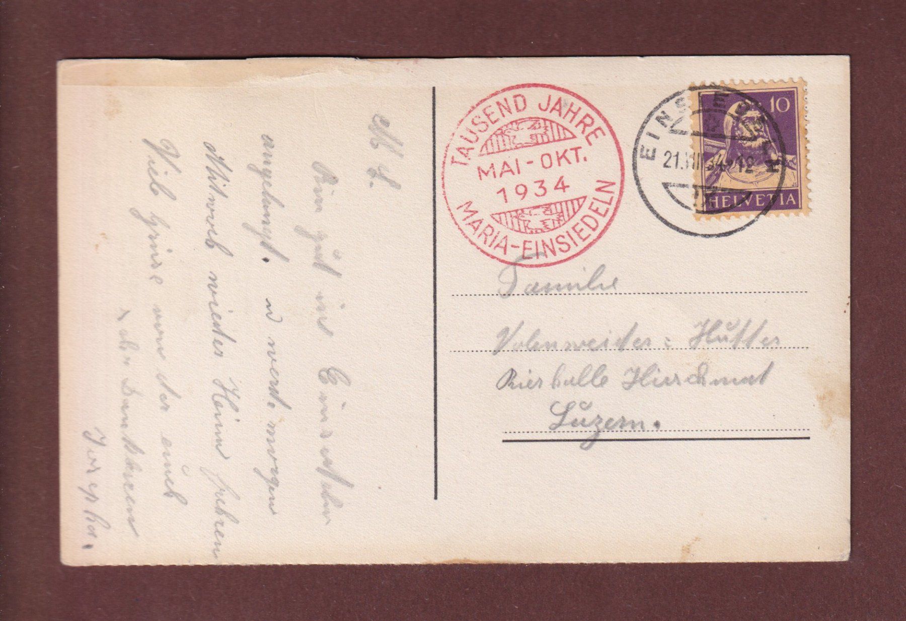 Cartoline postali: EINSIEDELN - 1934 – Usato da Pully venduto da nicecards-shop 1
