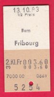 KARTON BILLETT, BERN - FRIBOURG, 2.KLASSE, HALBTAX, EINFACH