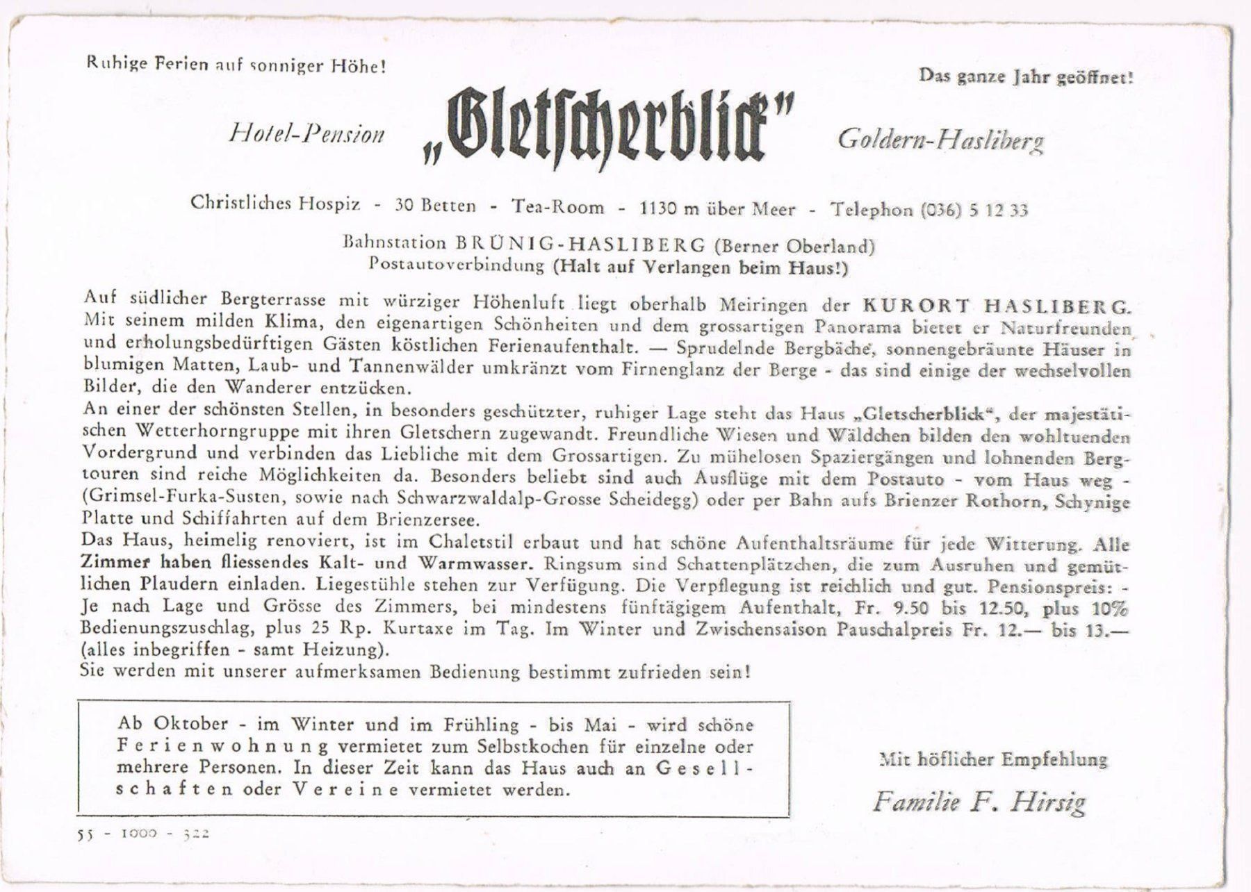 Cartes postales: Goldern-Hasliberg, Hotel Gletscherblick – D'occasion à Buchs AG par Baerfisch 1