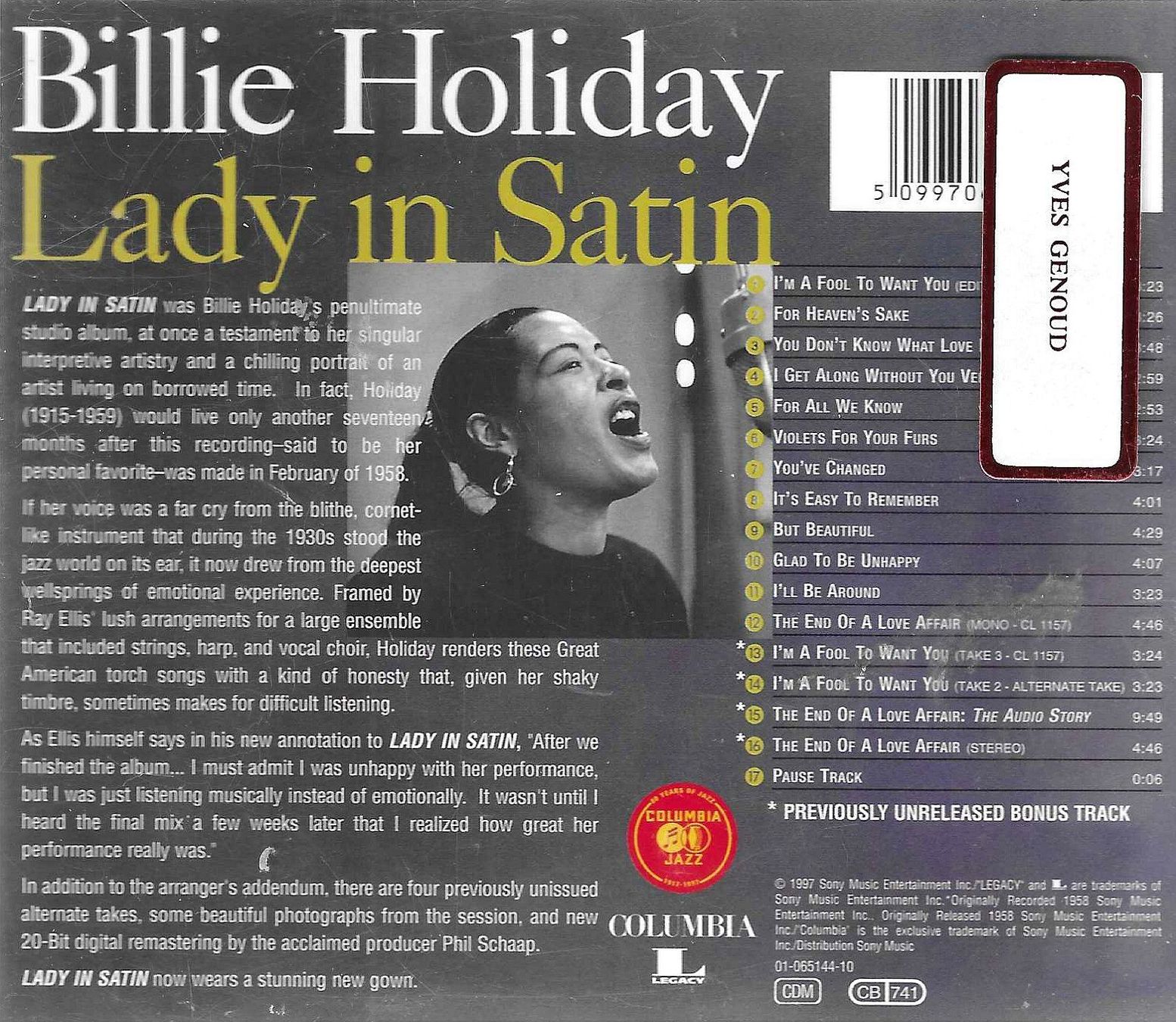 CD: Billie Holiday - Lady in Satin – Usato da Savagnier venduto da Ne2065 1