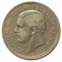Serbien 5 Dinar 1879 Milan M. Obrenovic Silber