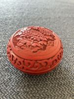 Chinese 1950s red peony pattern box with lid