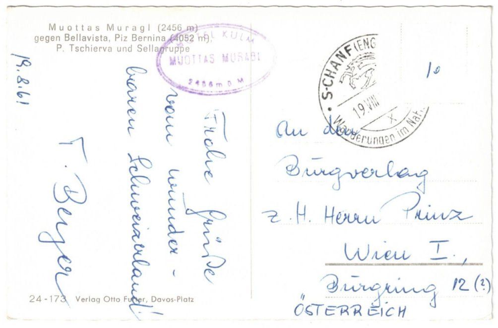 Cartoline postali: St. Moritz - Standseilbahn Muottas Muragl Bergstation – Usato da Binningen venduto da Mountainrider 1