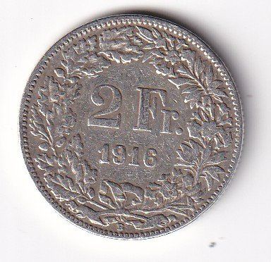 Alle Münzen: 2 Franken 1916 rar – Gebraucht aus Neuchâtel von karlpierrino
