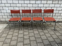 4 Stühle Leder Rot Metallgestell Guter Zustand
