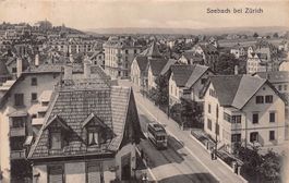 Seebach bei Zürich, Quartierstrasse mit Tram, gelaufen 1926