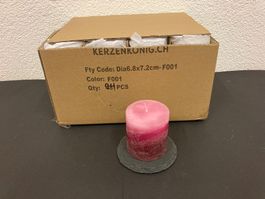 Kerzen 6,8 x 7,2 cm,  24 Stück, Rosa marmoriert