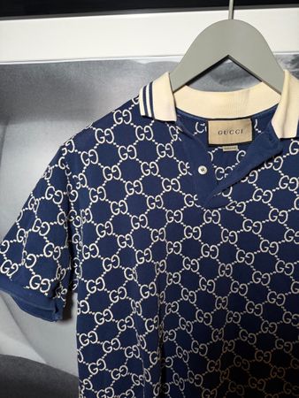 Polohemd GUCCI GG Muster dunkelblau Grösse L neuwertig