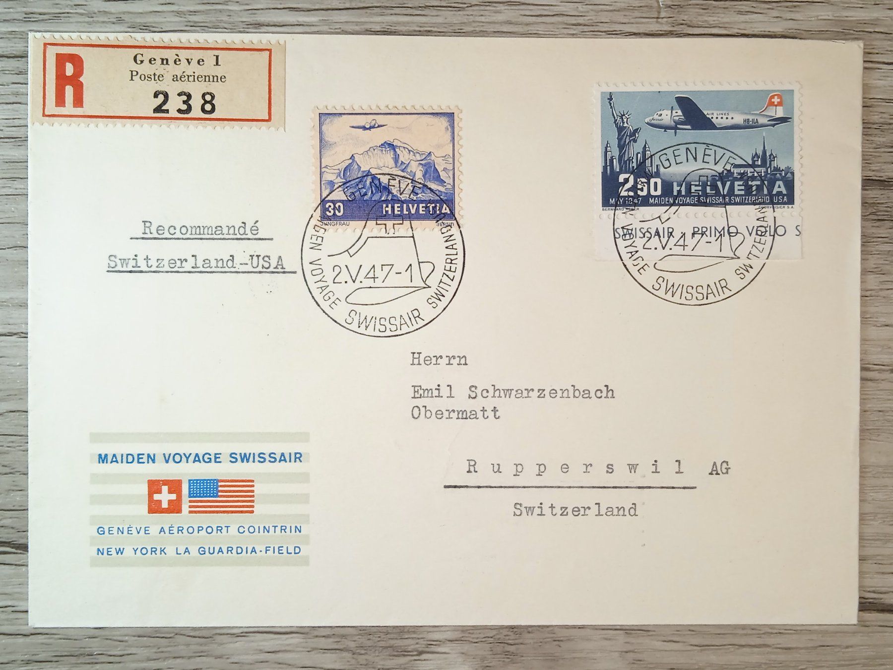 Tutti i francobolli: TR54 Enveloppe + Timbre Suisse 1947 – Usato da Cousset venduto da Patrick_Collections