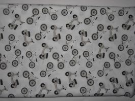 Baumwollstoff weiss mit schwarz/graue Velo/Roller