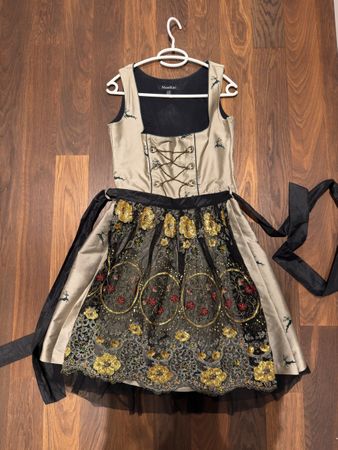 Dirndl Kleid Mondkini beige schwarz gold Grösse 36