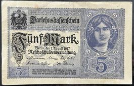 Seltene 5 Mark Banknote, Berlin 1917, Top Zustand!