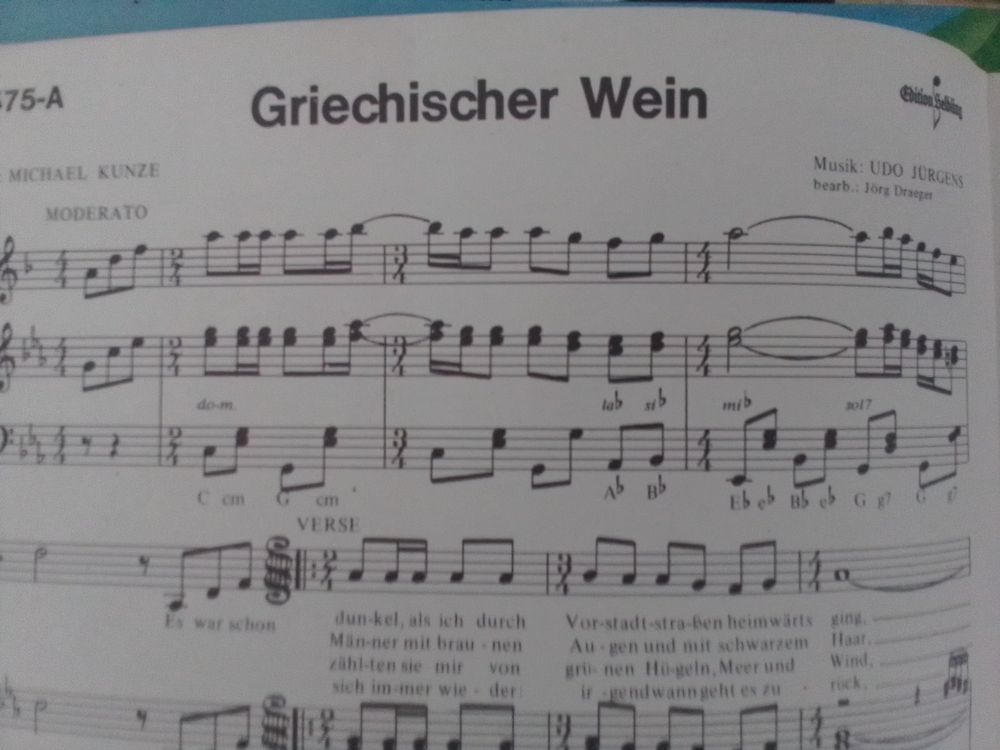 Text noten vintage lied udo j rgens griechischer wein a kaufen auf