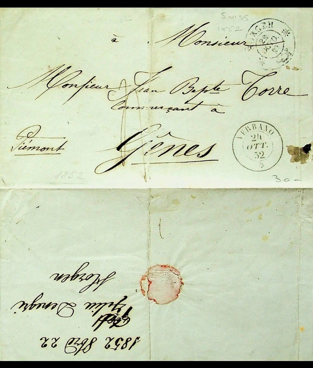 Tutti i francobolli: Horgen nach Piemont, 1852 – Usato da Unterägeri venduto da PhilatelieStudiger